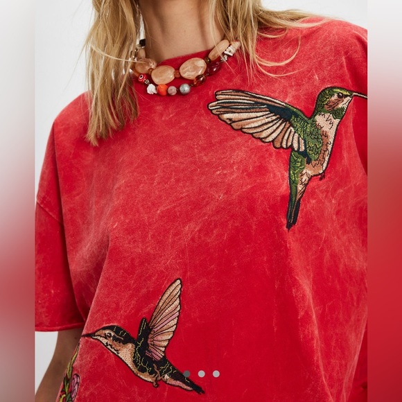Free People x Denim and Bone Red Hummingbird Tee Size XS - Picture 3 of 12